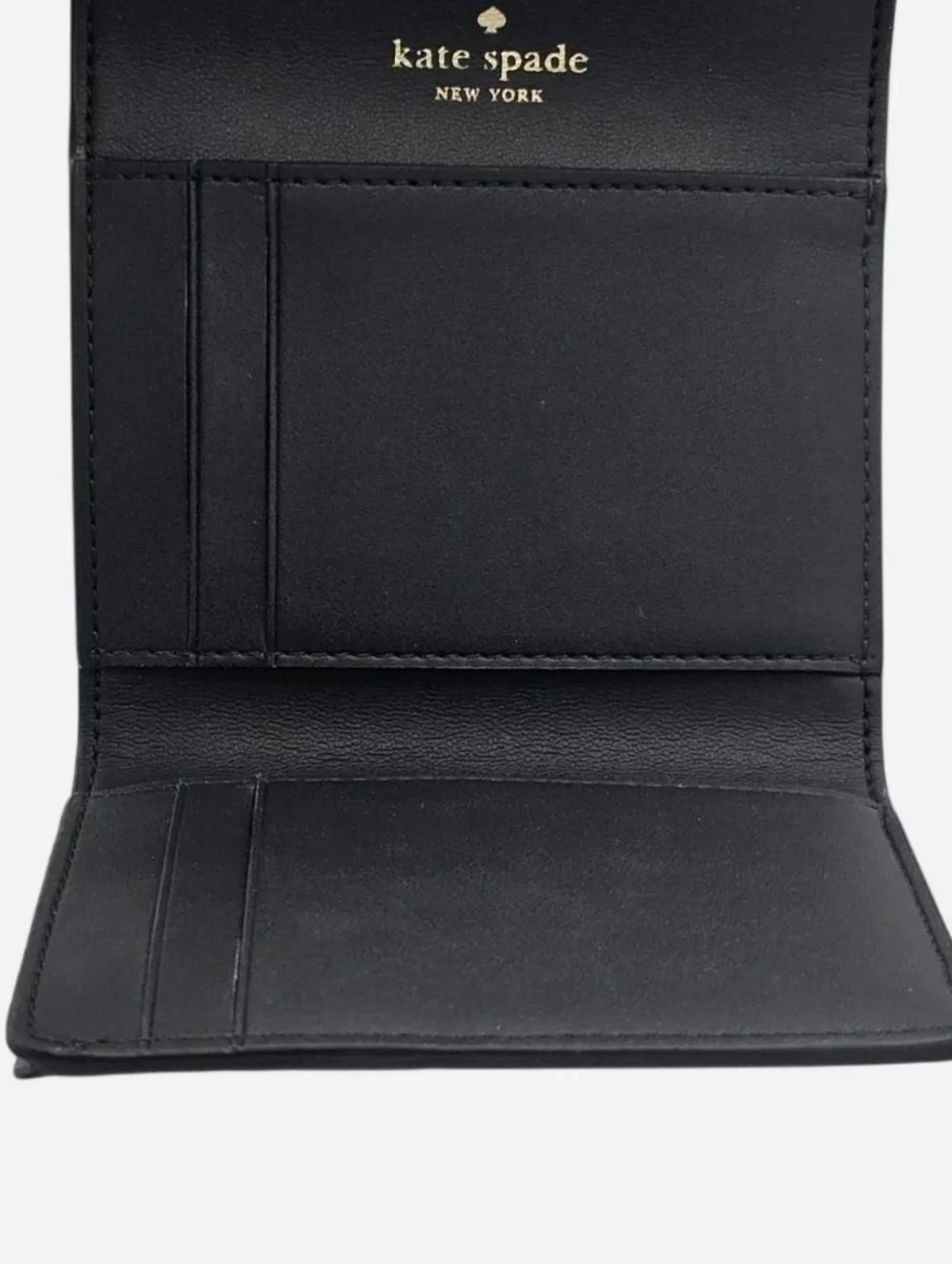 KATE SPADE  Black Leather‎ Small Compact Tri-fold Wallet with Gold Twist Lock
